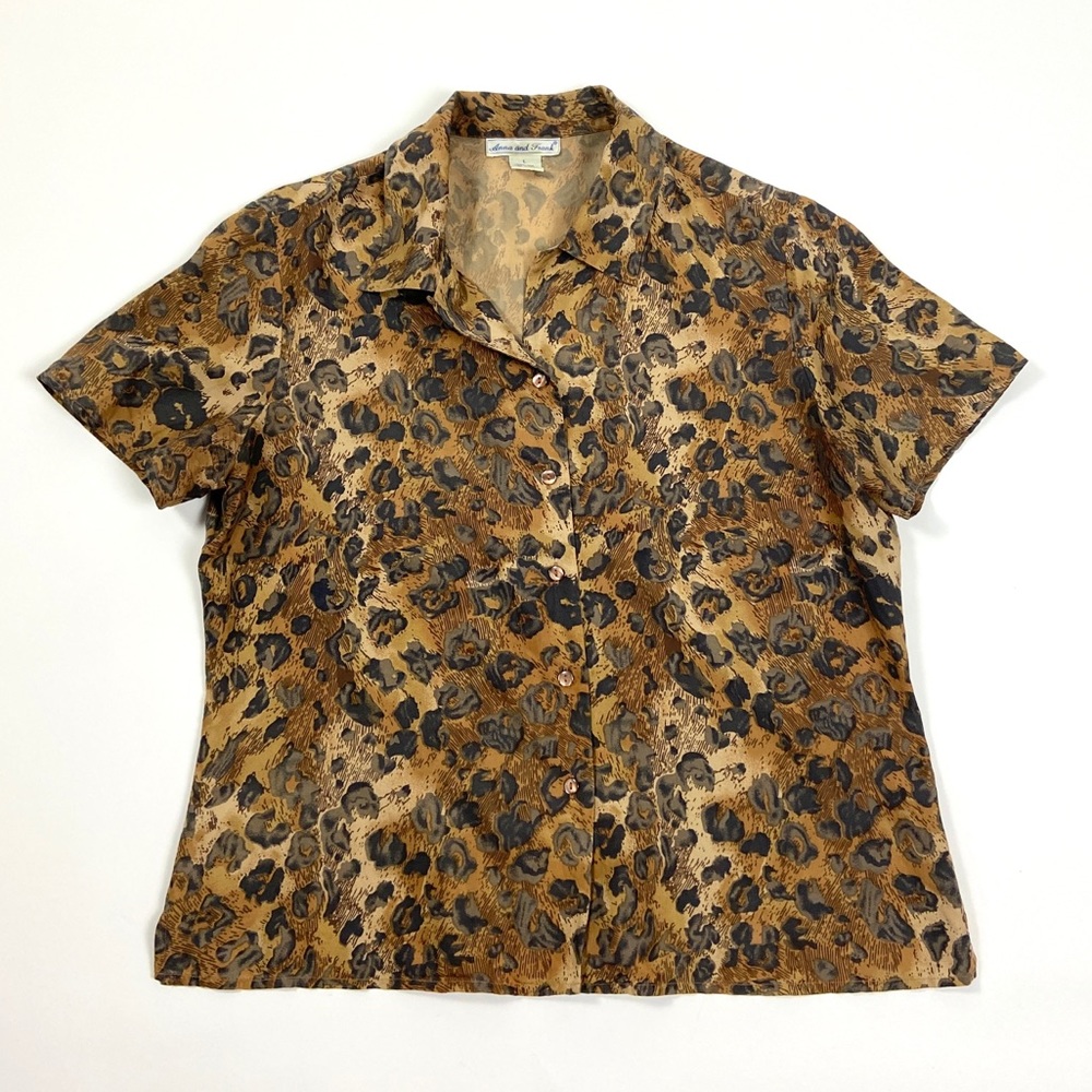 Vintage 90s Silk Leopard Print Blouse